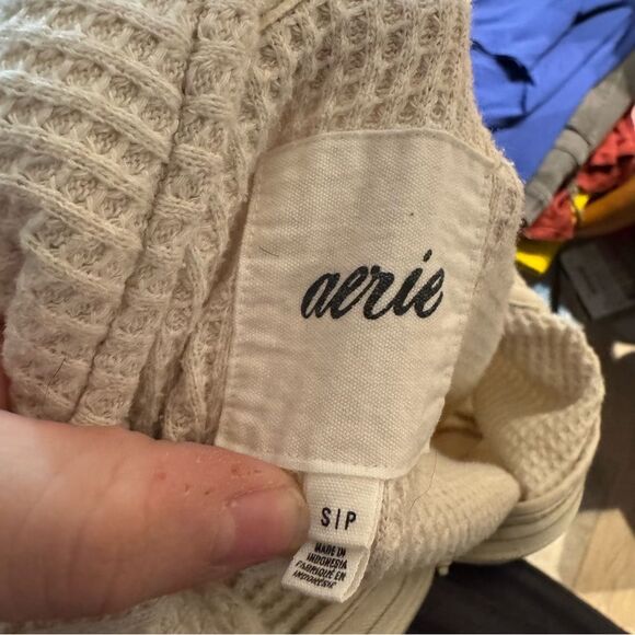 Aerie Cream Waffle Knit Half Zip Pullover Sweater - Picture 6 of 6